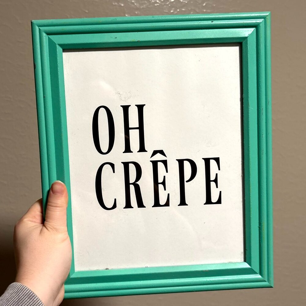 Cute crepe funny wall decor with frame.